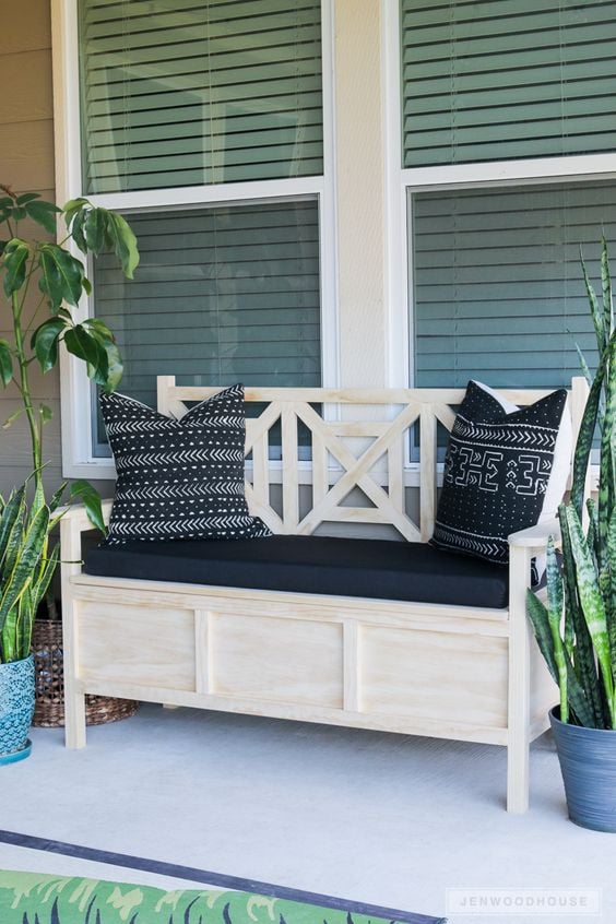 outdoor storage bench with back 