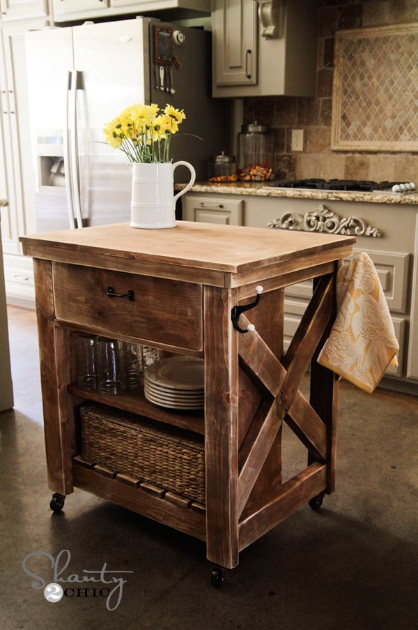 Rustic X Small Rolling Kitchen Island, Rolling Kitchen Island With Cutting Board Top