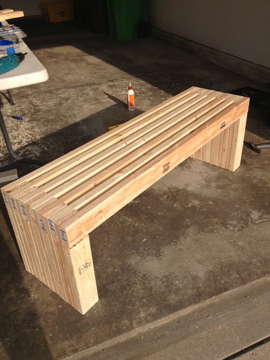 Modern Slat Top Outdoor Wood Bench