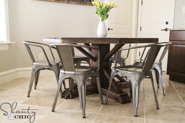farmhouse round dining table with metal chairs