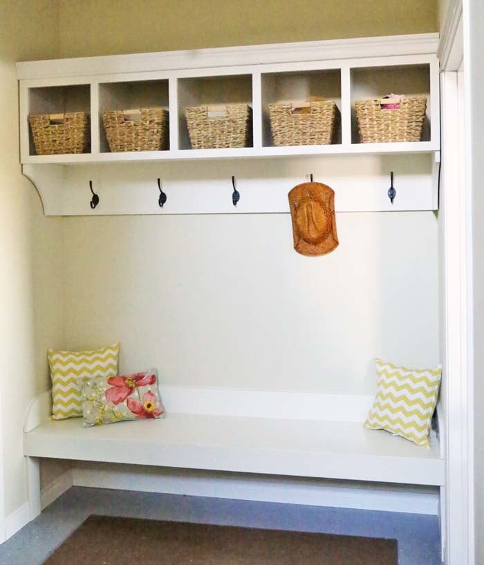 Large Custom Mudroom Organizer with Cubbies and Hooks | Ana White