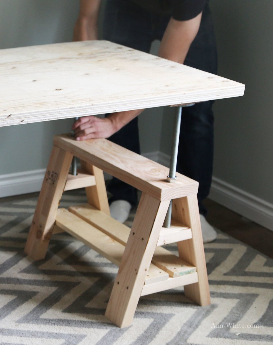 How to Build an Adjustable Sawhorse Desk Coffee Table - DIY projects for  everyone!