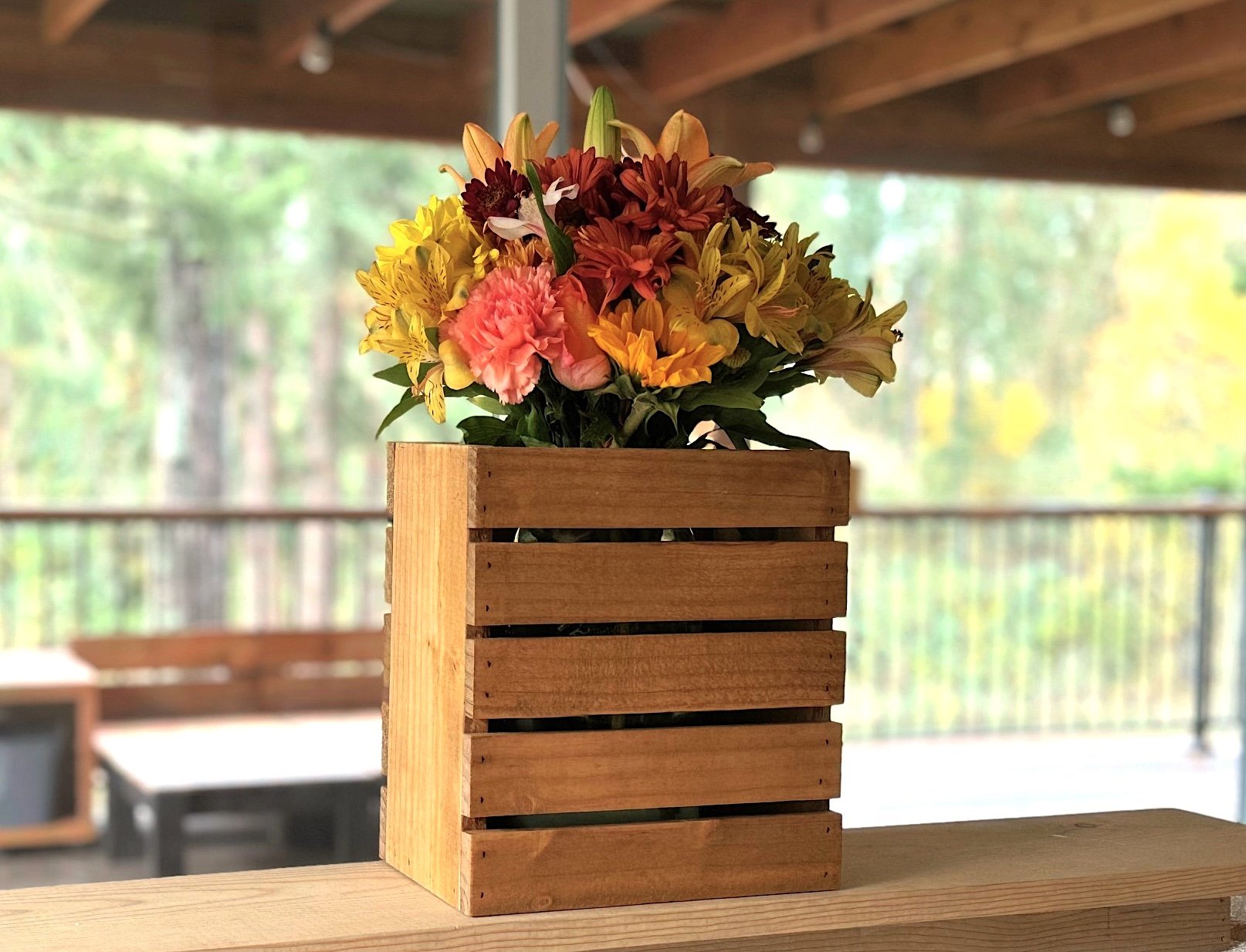 wood crate vase for jar