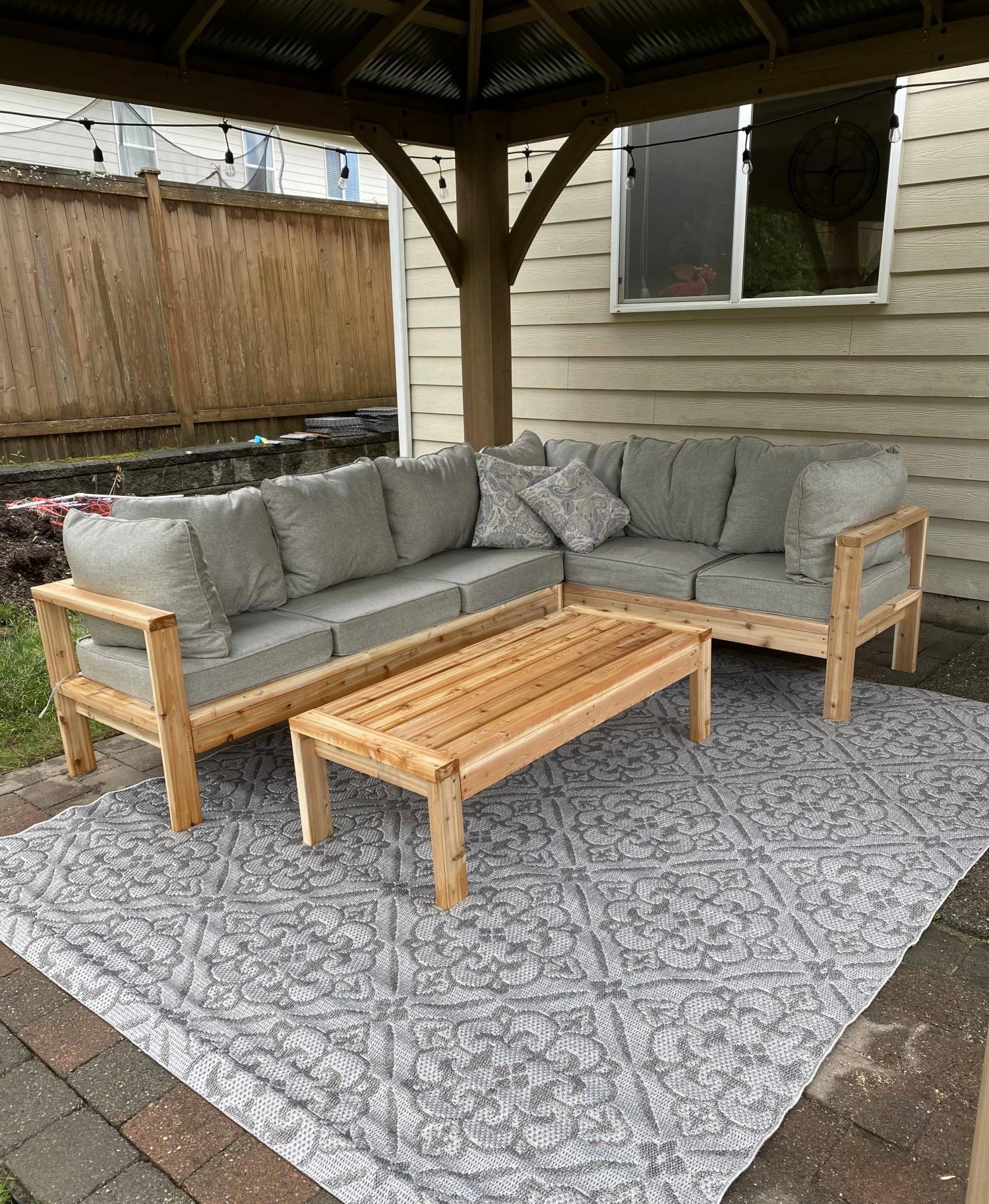 L shaped discount outdoor wood bench