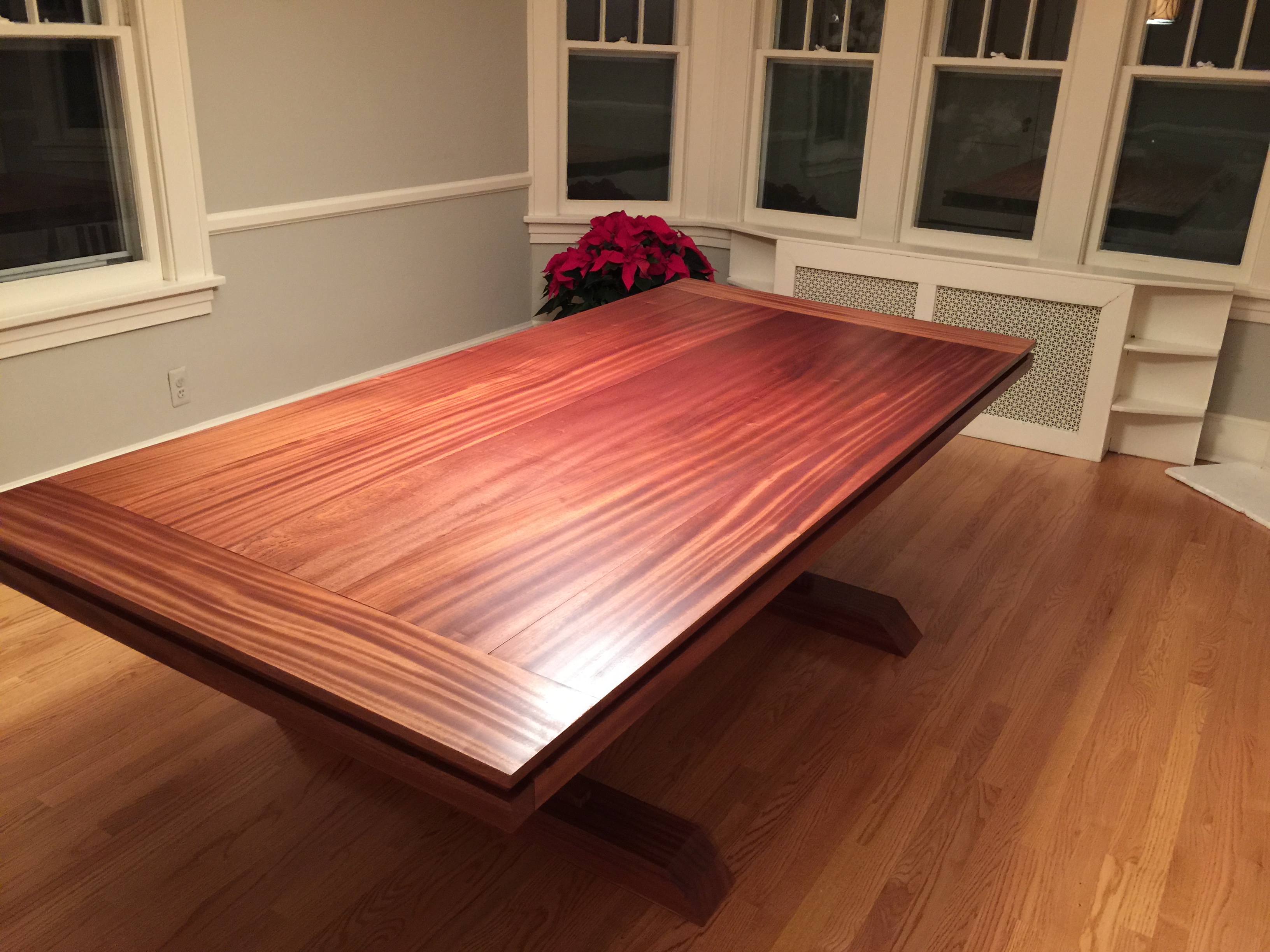 Double Leg Mahogany Hardwood Dining Room Table