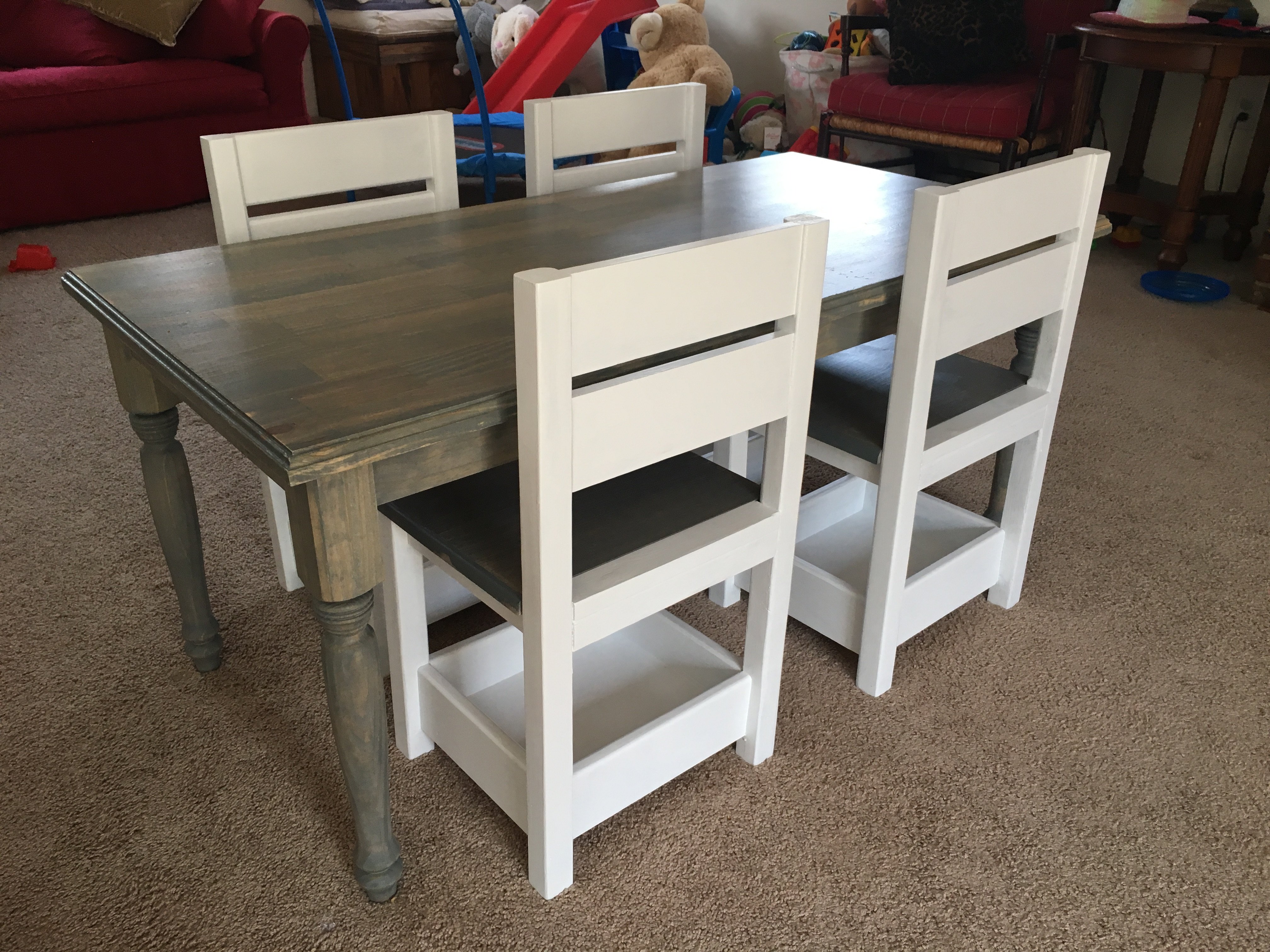 children's farmhouse table and storage chairs  ana white