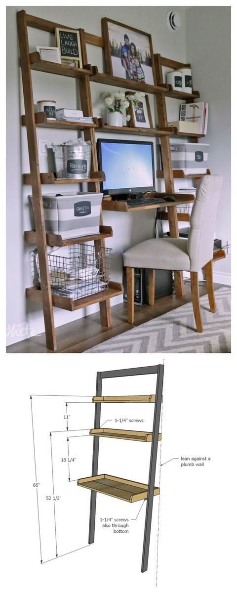 Ana White Leaning Wall Ladder Desk - DIY Projects