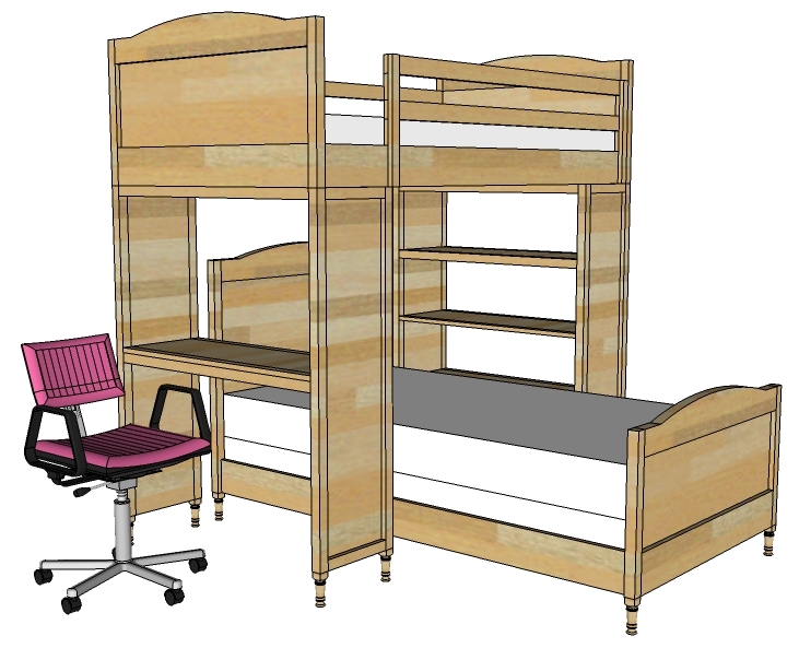 bunk bed with desk and shelves