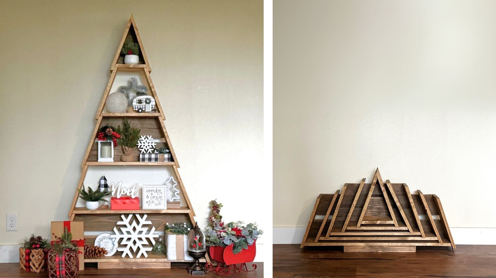 Christmas tree shelf that collapses wood decor store presents