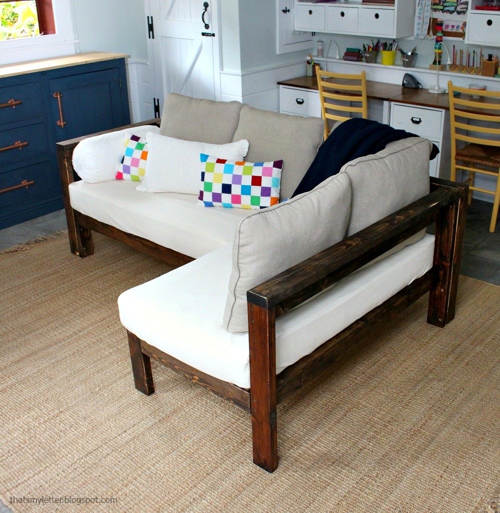 Kids Couch - 2x4 DIY Sectional with Crib Mattress Cushions