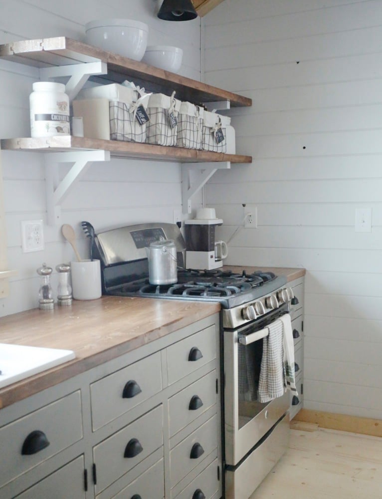 rustic kitchen open shelves