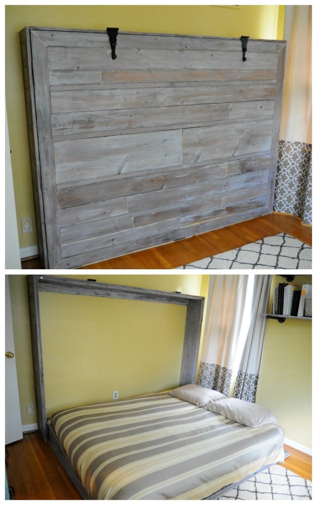 Rustic Queen Sized Wall Bed Ana White, How To Build A Queen Size Murphy Bed Free Plans