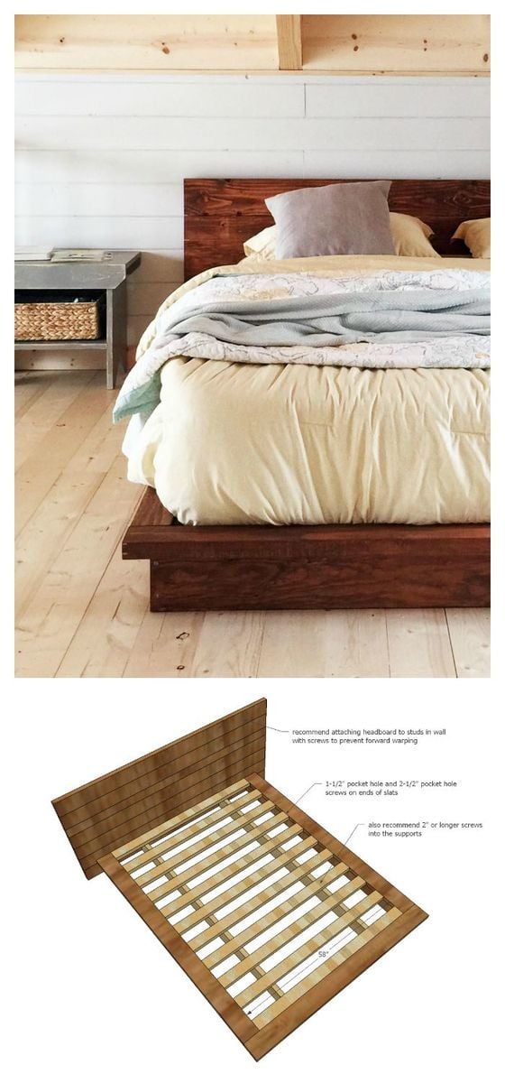 Rustic Modern 2x6 Platform Bed Ana White, How To Make A Platform Bed With Headboard
