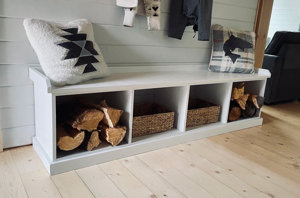 Entryway Bench Tutorial with a DIY Shoe Rack - Organization - Mudroom