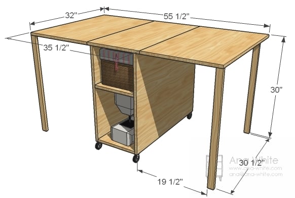 Folding Sewing Table Ana White, Sewing Machine Cabinet Plans Pdf