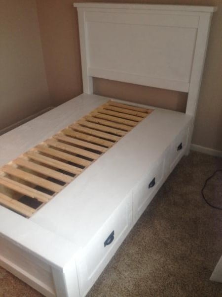 Farmhouse Storage Bed With Drawers, Plans For Building A King Size Bed Frame With Drawers