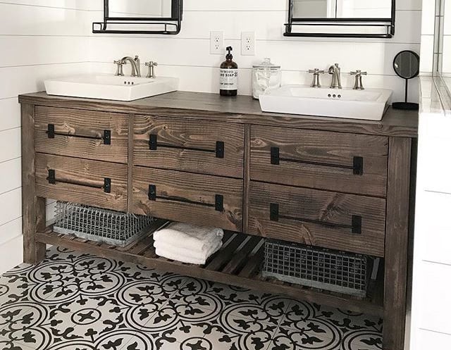 Rustic Farmhouse Double Bath Vanity With Angelarosediyhome Ana White - How To Build A Bathroom Double Vanity