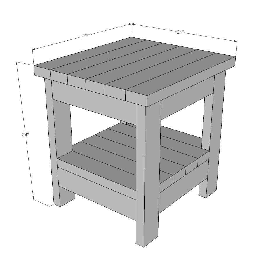 dimensions for 2x4 end table