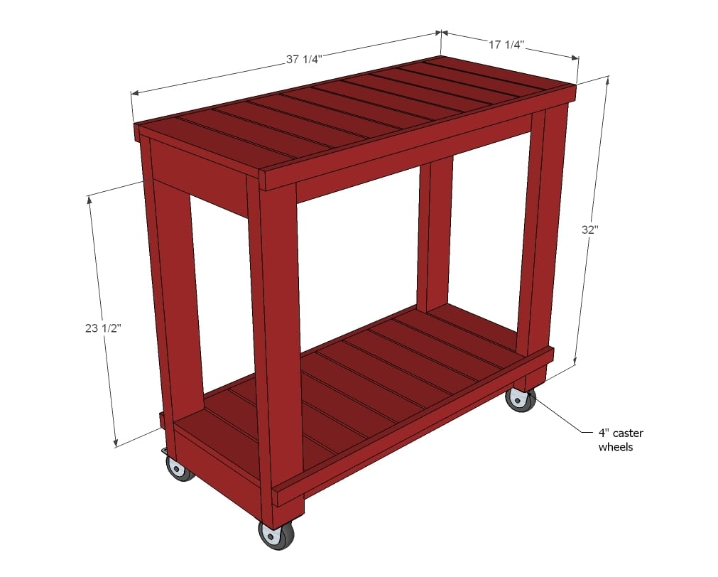 dimension diagram for red bar cart