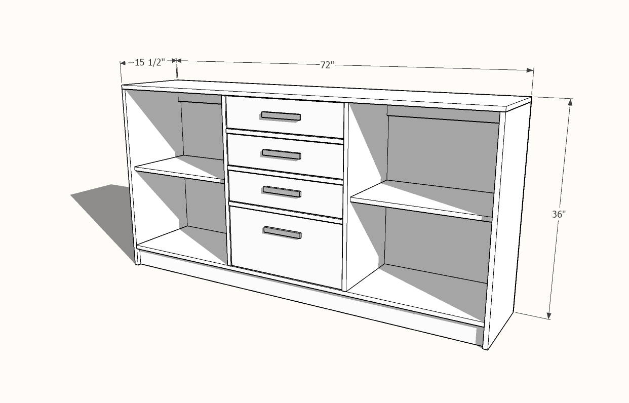 Simple Sideboard with Open Shelves and Drawers