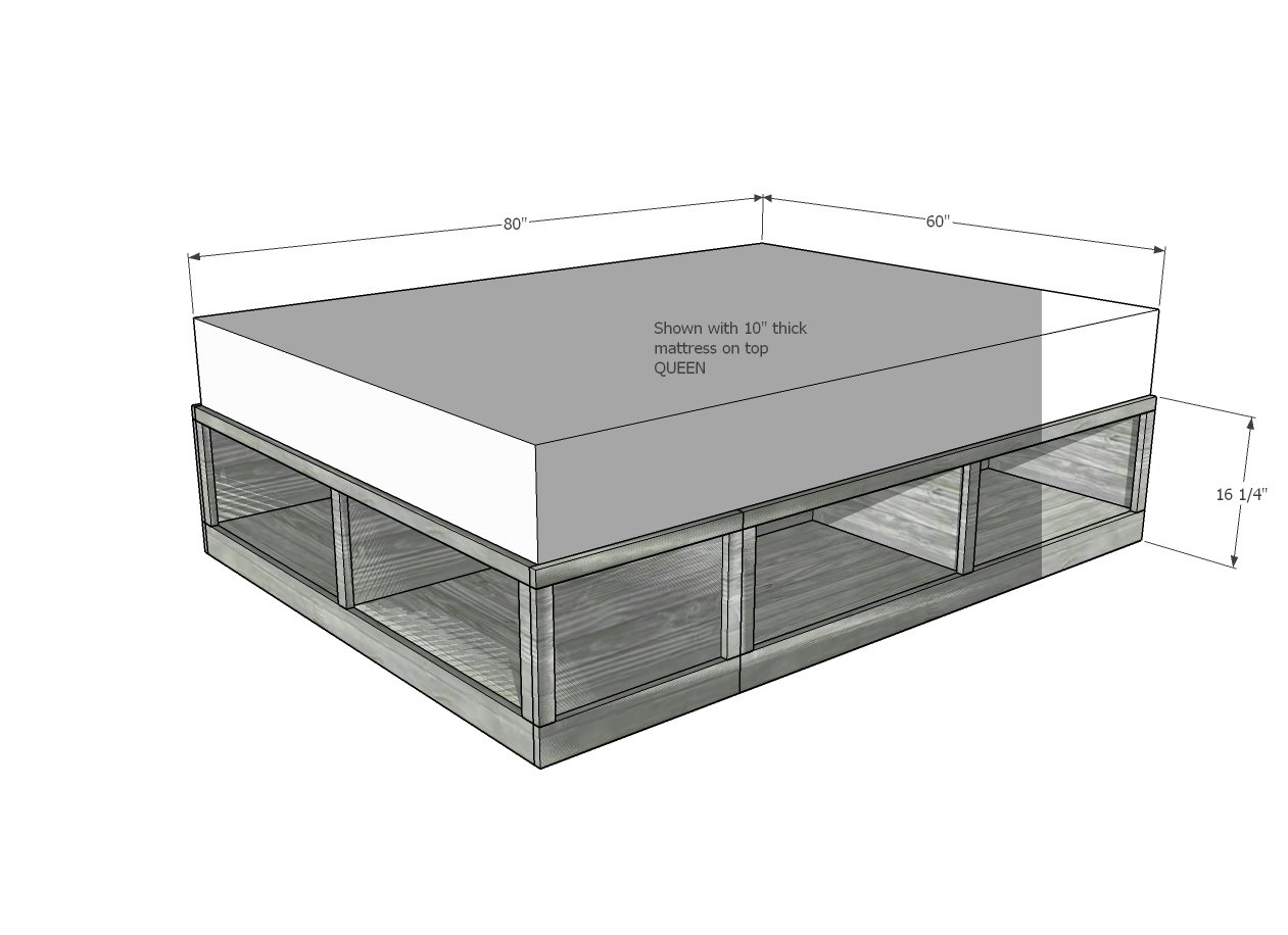 Dimensions for storage bed, cubbies are 20" deep