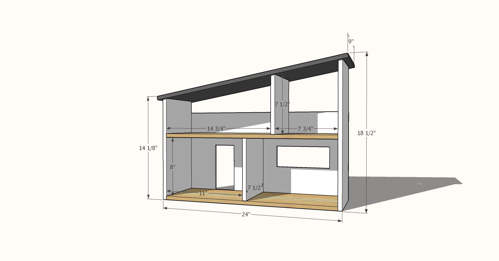 Modern dollhouse dimensions diagram