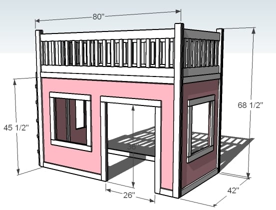 playhouse loft bed dimensions