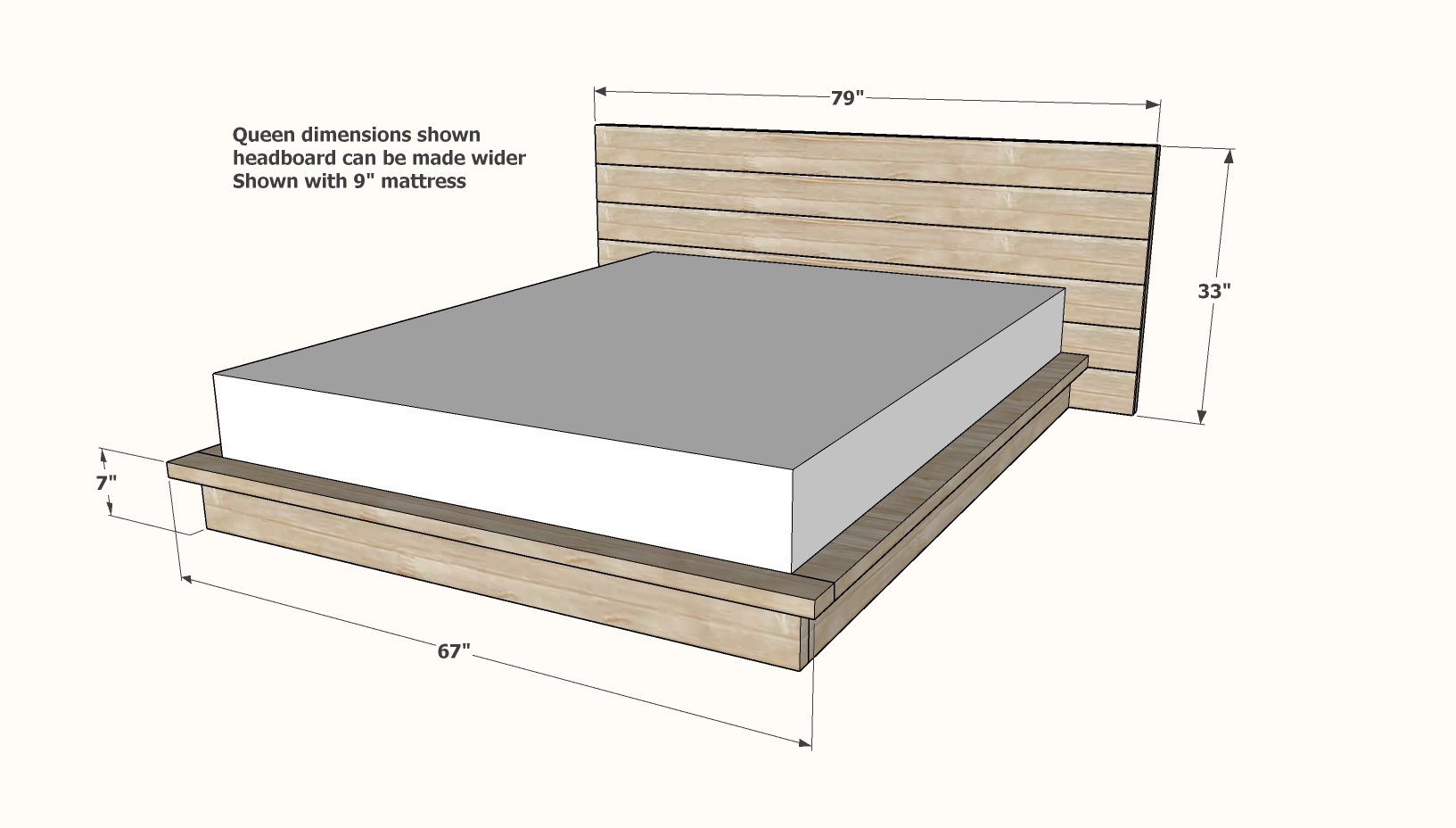 diy rustic modern platform bed frame free plans