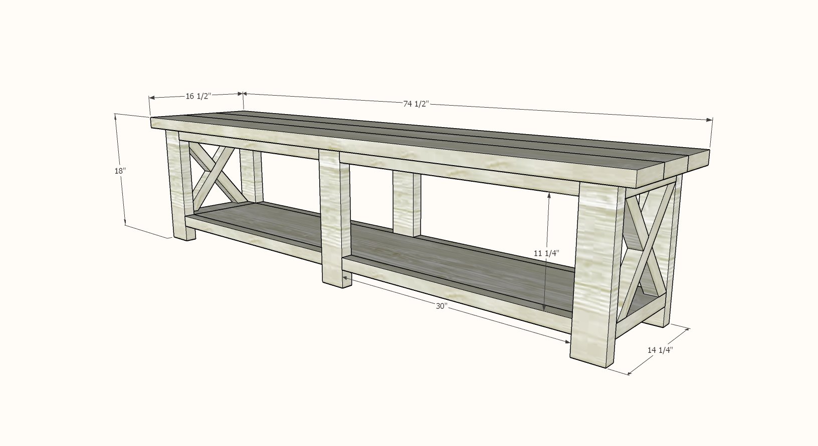rustic x bench plans dimensions