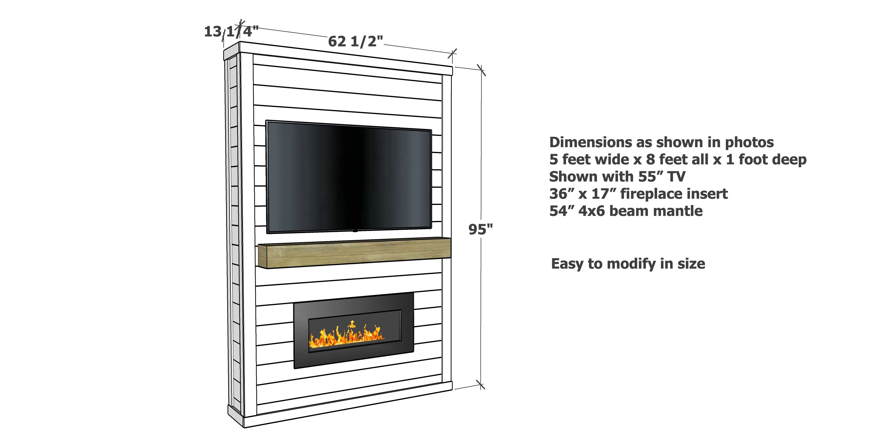 shiplap fireplace dimensions