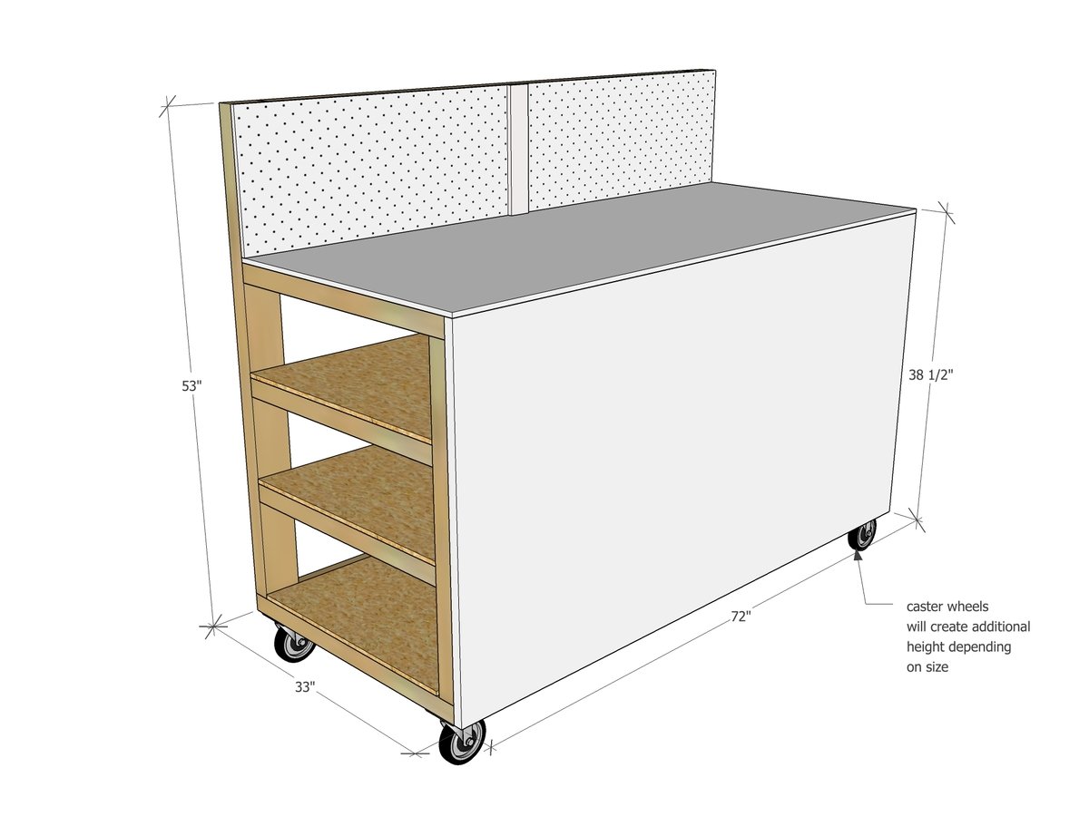 workbench with wood storage