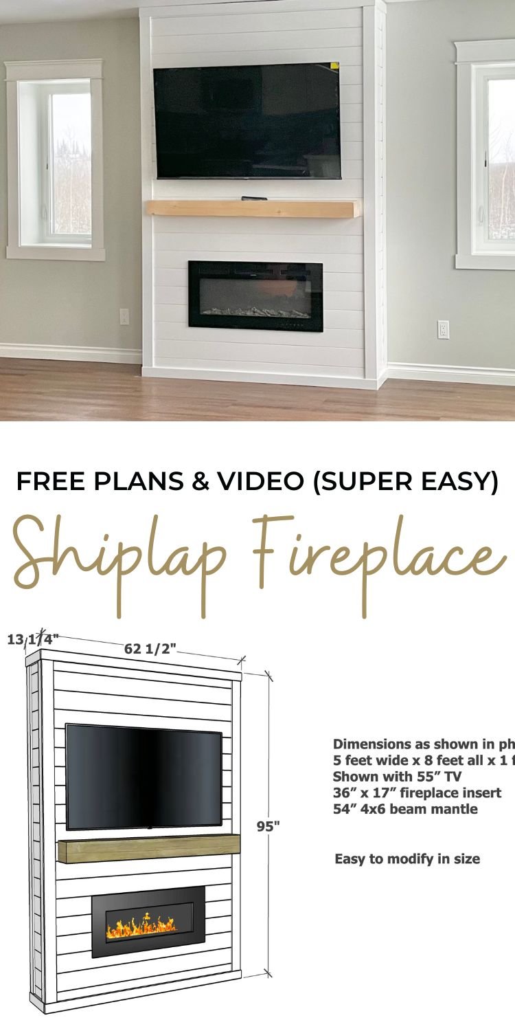 Easiest Shiplap Fireplace Tutorial with Free Plans and Video