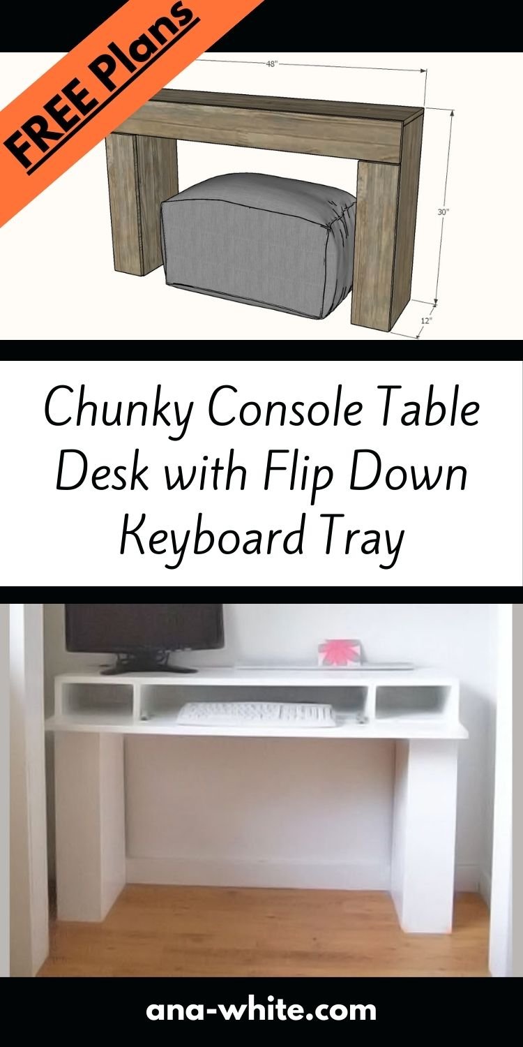 Chunky Console Table Desk with Flip Down Keyboard Tray
