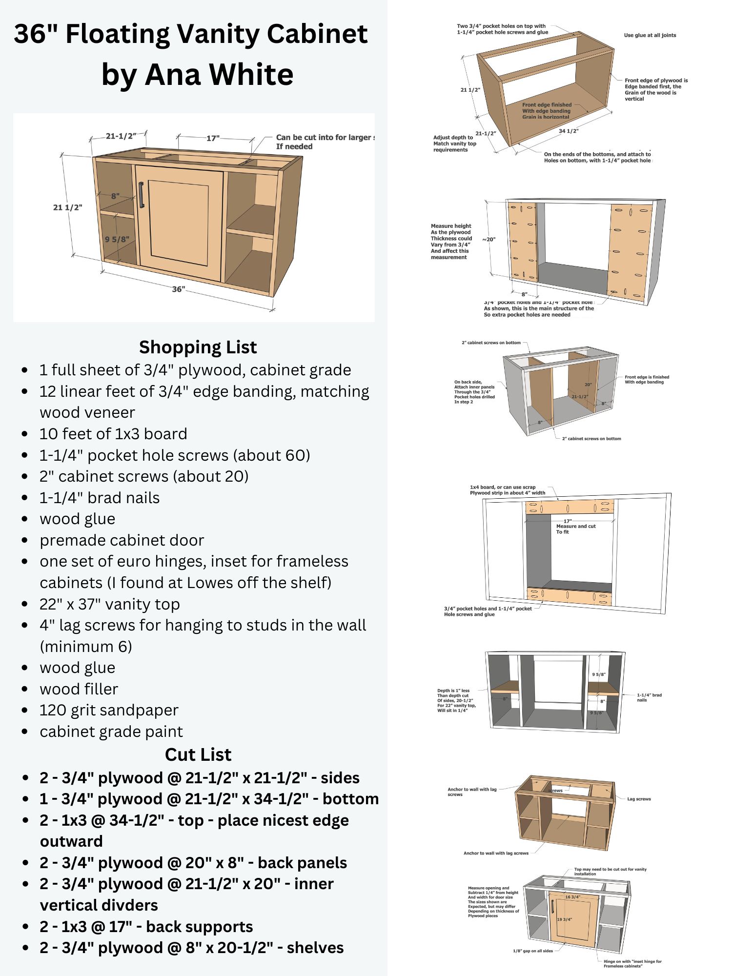 36" Floating Vanity Cabinet - Free Plans