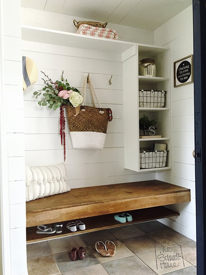 floating bench in mudroom
