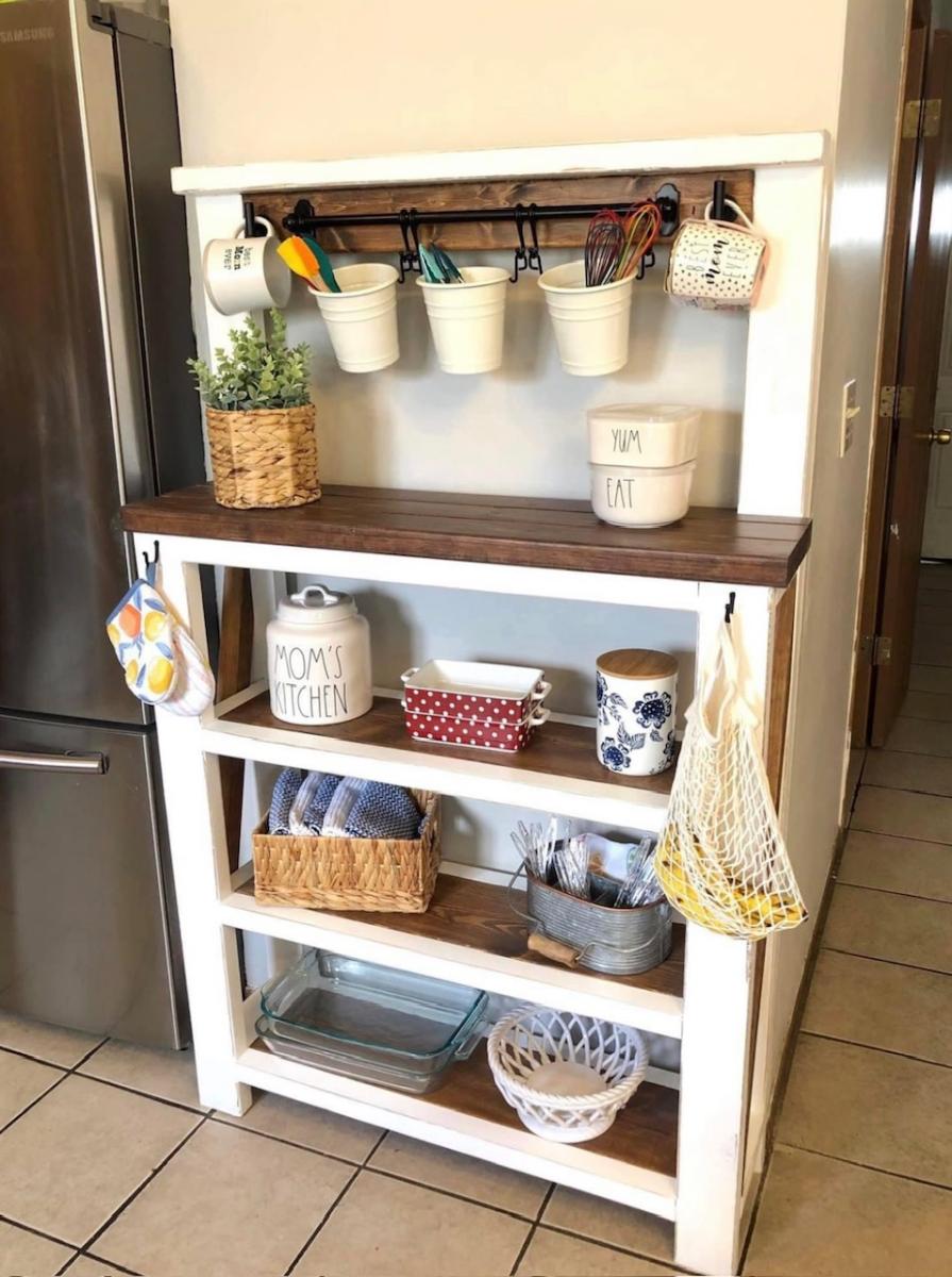 potting bench used as a buffet