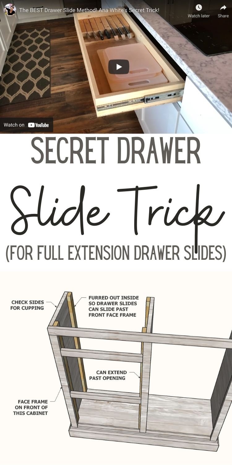 Ana White's Secret Drawer Slide Trick for Full Extension Drawer Slides