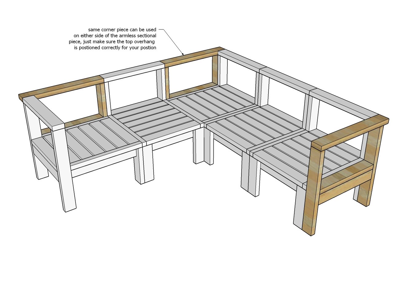 diagram of outdoor sectional piece with corner modification