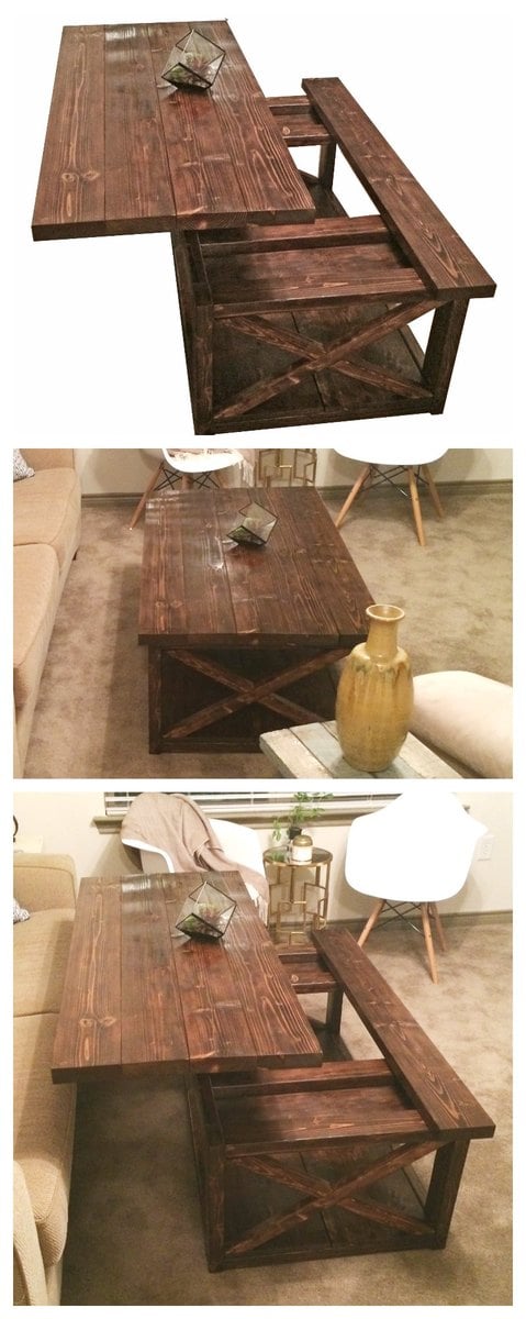 Diy Lift Top Coffee Table Rustic X, Rising Coffee Table Plans