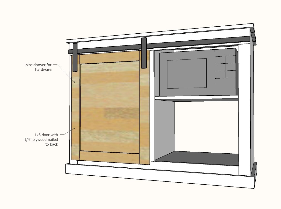 Barn Door Cabinet with Mini Fridge and Microwave