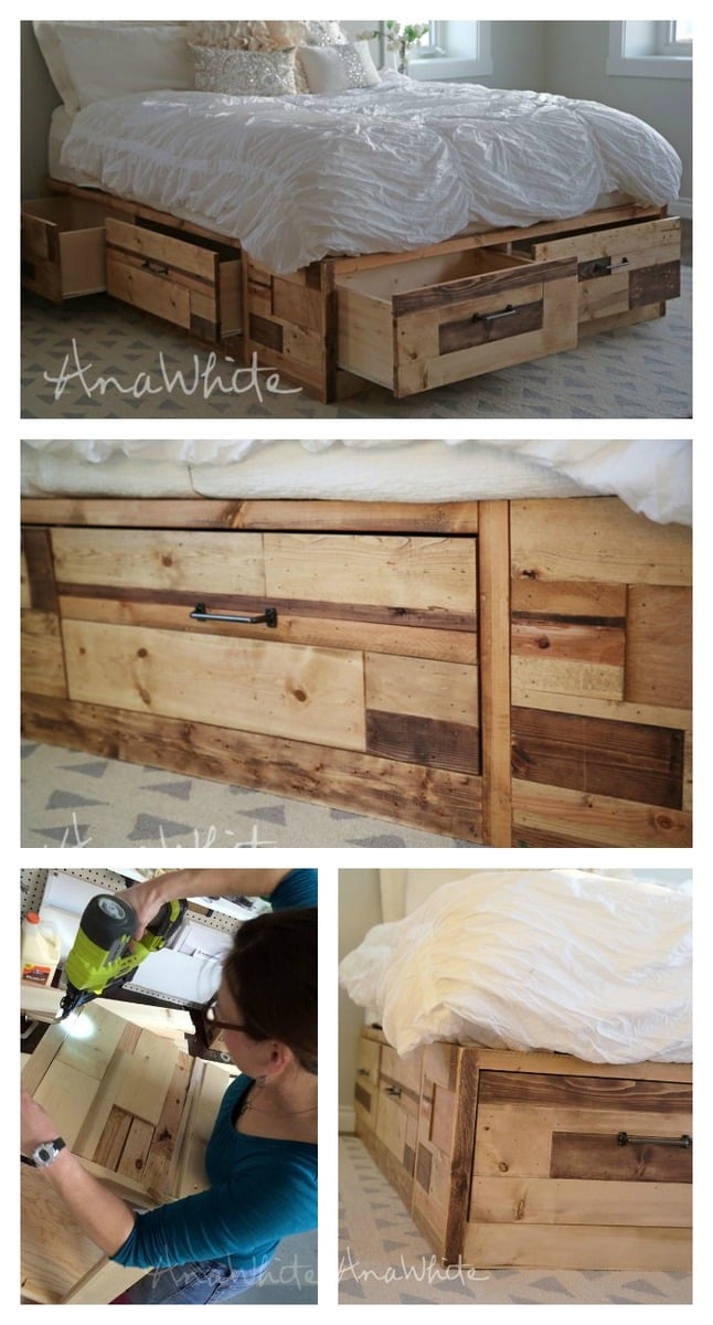 Brandy Scrap Wood Storage Bed with Drawers - KING Ana White