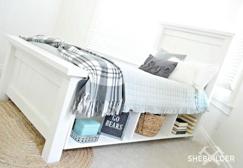 Farmhouse Storage Bed With Drawers, Queen Platform Bed With Drawers On One Side