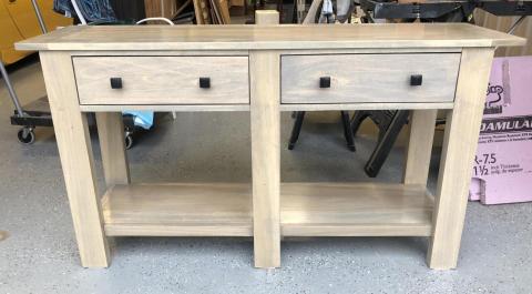 DIY Console Table with Drawers! {Made from Plywood and 2x4s!}