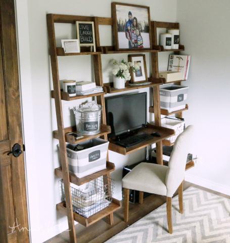 white leaning desk with shelves