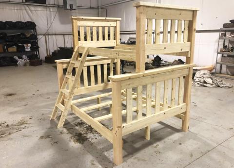 white wooden double bunk beds