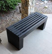 modern slat top wood outdoor bench