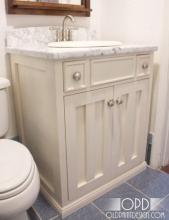 vintage style bathroom vanity, small with marble top