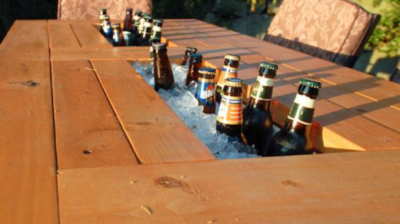 Patio Table with Built-in Beer/Wine Coolers with liids