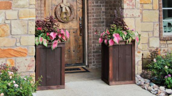 cedar frame and panel planters at front door