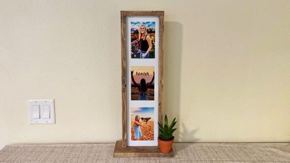 tall wood photo display